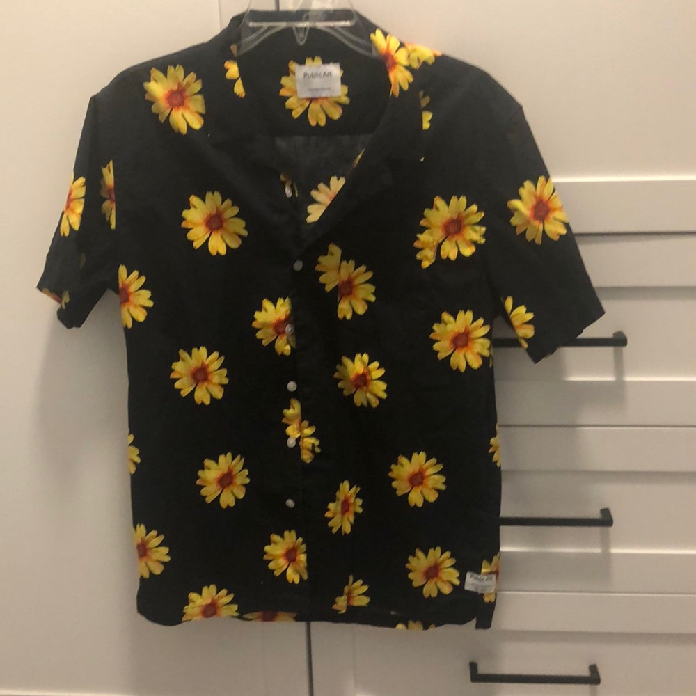 Black and Yellow Sunflower Button Down Shirt